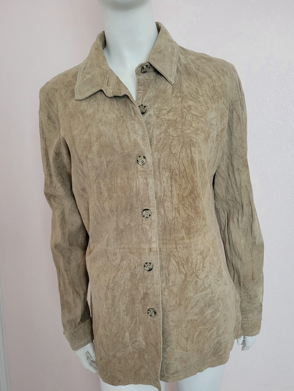 Brandon Thomas Tan Suede Leather Jacket Coat Button Up Shacket Women’s Size M
